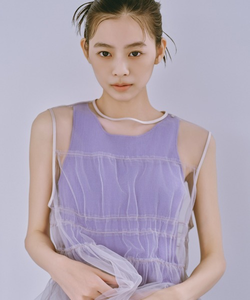 NANO universe（ナノユニバース）の「TEKNICO GIZA アメスリニットタンク（タンクトップ・レディース・オフホワイト/ブラック/パープル/オレンジ・FREE）」の3枚目の写真