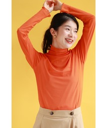 Tシャツ/カットソー（オレンジ/橙色系・タートルネック