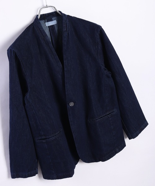WESTSEA(ウエストシー)の「ノーカラー デニムジャケット(ノーカラージャケット・メンズ・ブルー/ネイビー・XL/L/M)」の9枚目の写真