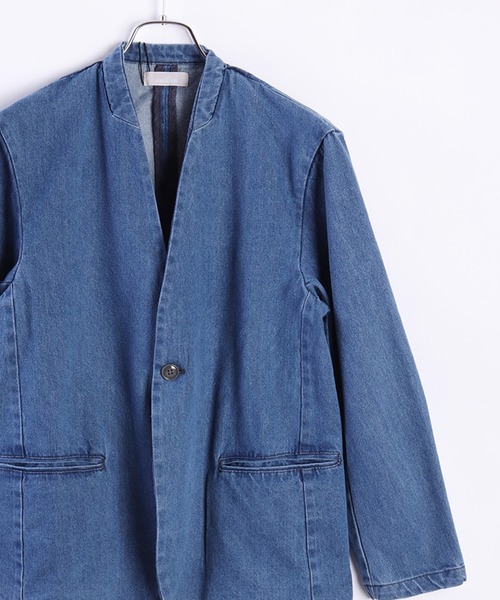 WESTSEA(ウエストシー)の「ノーカラー デニムジャケット(ノーカラージャケット・メンズ・ブルー/ネイビー・XL/L/M)」の3枚目の写真