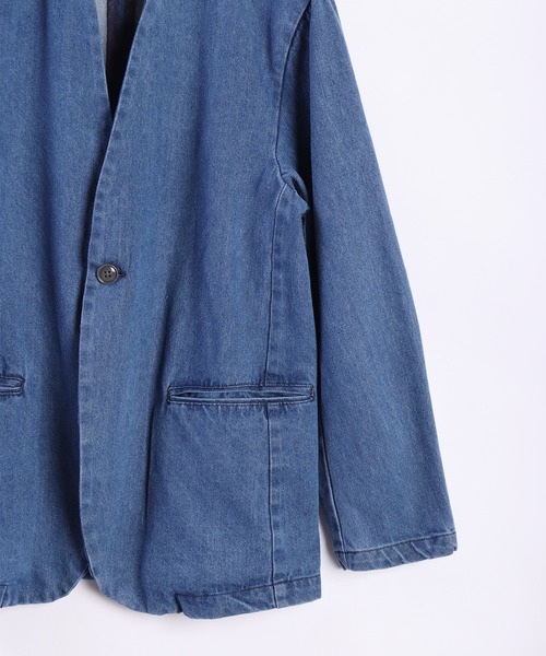 セール】ノーカラー デニムジャケット（ノーカラージャケット