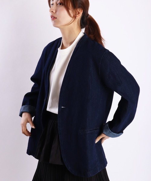 WESTSEA(ウエストシー)の「ノーカラー デニムジャケット(ノーカラージャケット・メンズ・ブルー/ネイビー・XL/L/M)」の13枚目の写真
