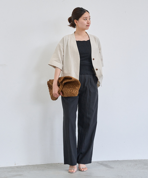 IENA(イエナ)の「シルキーポプリンタックパンツ(スラックス・レディース・ブラック/アイボリー・34/36/38)」の17枚目の写真