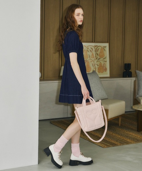 Denim Mini Dress デニムミニワンピース フロントZIPデニムミニワンピース(M GRAY): ワンピース