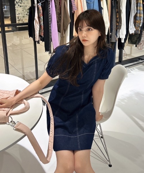 Denim Mini Dress デニムミニワンピース idem（イデム）の「lady denim mini onepiece/デニムミニ