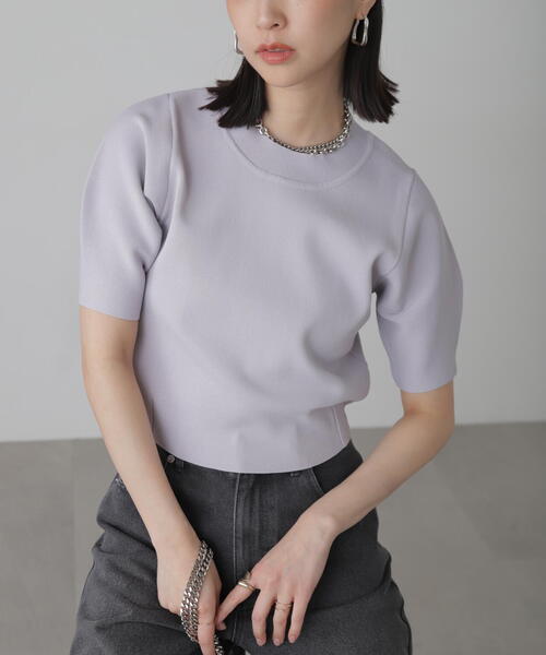 FREE'S MART（フリーズマート）の「◆［洗える］マシンウォッシャブル総針袖コクーン半袖ニット（ニット/セーター・レディース・ブラック/ライトグリーン/ホワイト/パープル・FREE）」の4枚目の写真