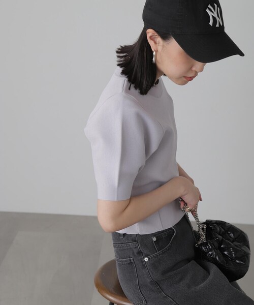 FREE'S MART（フリーズマート）の「◆［洗える］マシンウォッシャブル総針袖コクーン半袖ニット（ニット/セーター・レディース・ブラック/ライトグリーン/ホワイト/パープル・FREE）」の19枚目の写真