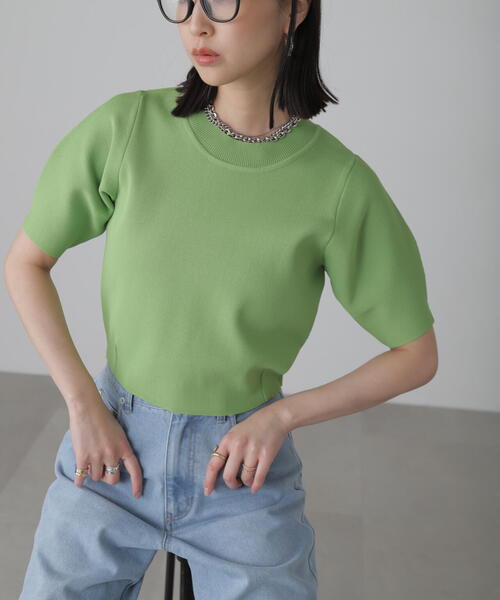 FREE'S MART（フリーズマート）の「◆［洗える］マシンウォッシャブル総針袖コクーン半袖ニット（ニット/セーター・レディース・ブラック/ライトグリーン/ホワイト/パープル・FREE）」の13枚目の写真