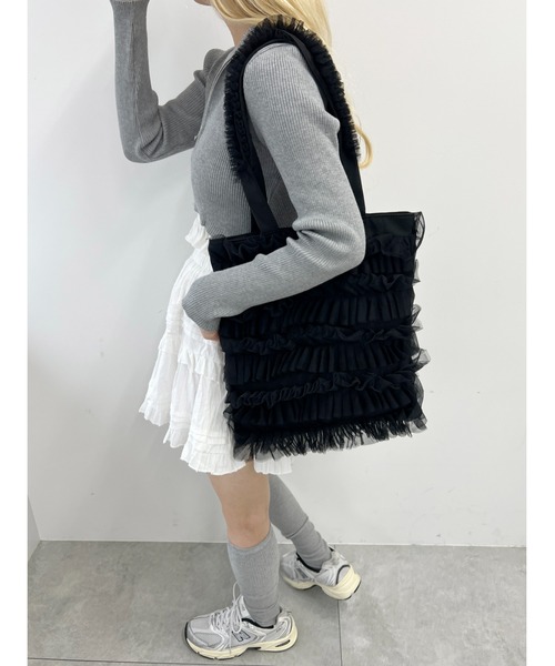 PHILLY（フィリー）の「【PHILLY】チュールフリルトートバッグ（トートバッグ・レディース・ブラック/ホワイト・FREE）」の9枚目の写真