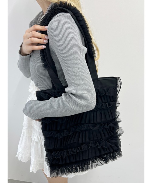 PHILLY（フィリー）の「【PHILLY】チュールフリルトートバッグ（トートバッグ・レディース・ブラック/ホワイト・FREE）」の10枚目の写真