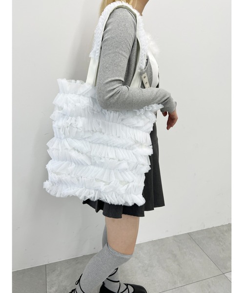 PHILLY（フィリー）の「【PHILLY】チュールフリルトートバッグ（トートバッグ・レディース・ブラック/ホワイト・FREE）」の3枚目の写真