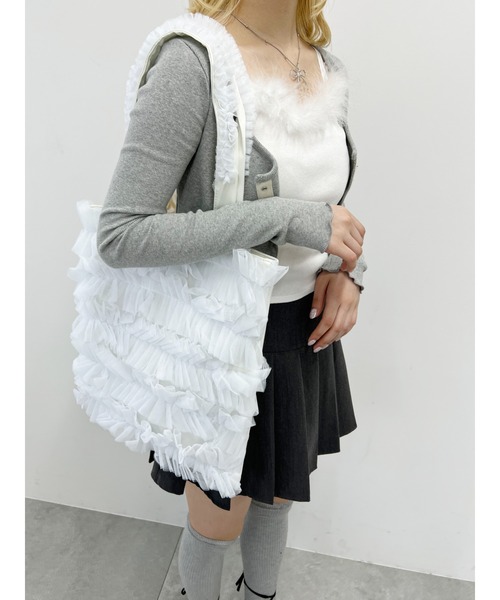 PHILLY（フィリー）の「【PHILLY】チュールフリルトートバッグ（トートバッグ・レディース・ブラック/ホワイト・FREE）」の4枚目の写真