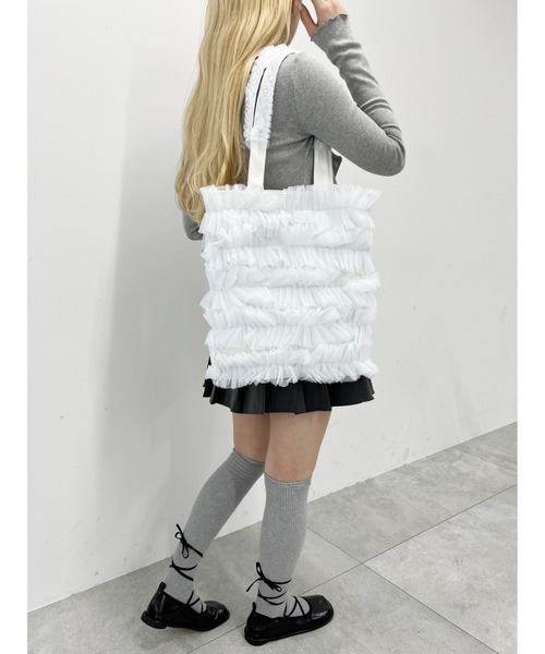 PHILLY（フィリー）の「【PHILLY】チュールフリルトートバッグ（トートバッグ・レディース・ブラック/ホワイト・FREE）」の5枚目の写真