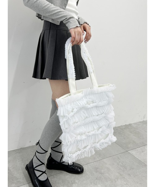 PHILLY（フィリー）の「【PHILLY】チュールフリルトートバッグ（トートバッグ・レディース・ブラック/ホワイト・FREE）」の7枚目の写真