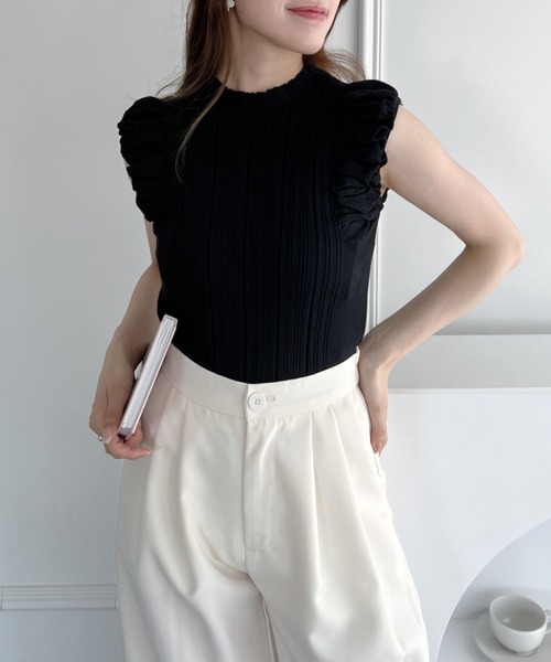 Loueme(ルエム)の「ボリュームノースリーブトップス(Tシャツ/カットソー・レディース・アイボリー/ピンク/ホワイト/ライラック/ブラック・FREE)」の22枚目の写真