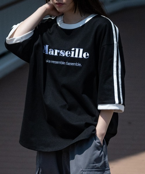 JOHN'S CLOSET(ジョンズクローゼット)の「【i】サイドライン ワンポイント刺繍 リンガーTシャツ(Tシャツ/カットソー・メンズ・ブラック系1/ブラック/ホワイト/ホワイト系1・X-LARGE/LARGE/MEDIUM)」の4枚目の写真