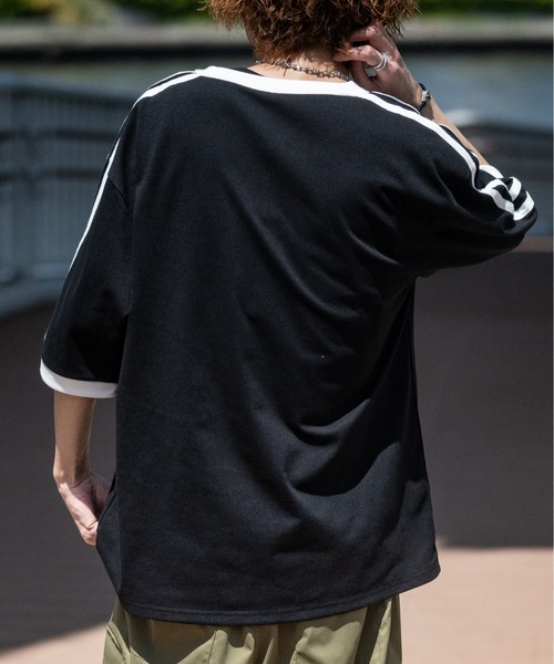 セール】【i】サイドライン ワンポイント刺繍 リンガーTシャツ