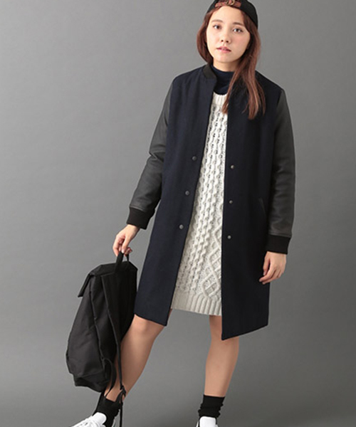 SEVENDAYS=SUNDAY（セブンデイズサンデイ）の「メルトン　ロングスタジャン（ピーコート・レディース・ネイビー/ブラック/チャコールグレー・MEDIUM/LARGE）」の3枚目の写真