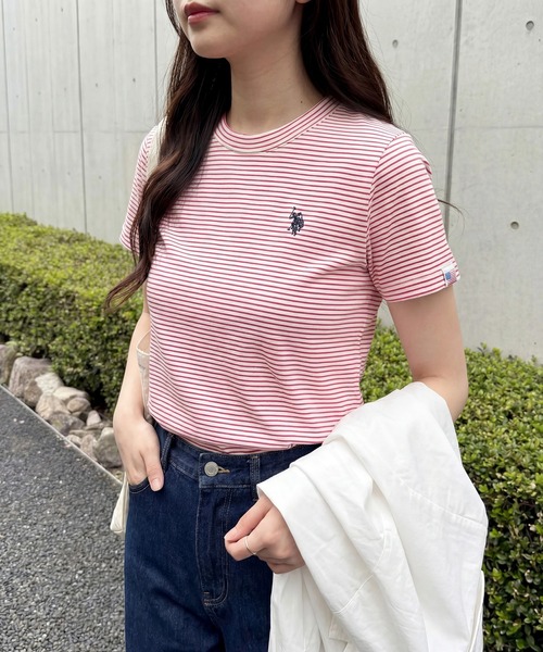U.S. POLO ASSN.(ユーエスポロアッスン)の「【U.S. POLO ASSN.】限定商品 Beauty smooth Tee ビューティースムースTシャツ(Tシャツ/カットソー・レディース・ネイビー/ベージュ/ホワイト/レッド/ブラック/ネイビー系2/ピンク/サックスブルー/ボルドー/ライトカーキ/バーガンディー/ブラック系その他3/ネイビー系3/ブラウン・M/L)」の12枚目の写真