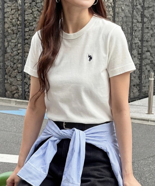 U.S. POLO ASSN.(ユーエスポロアッスン)の「【U.S. POLO ASSN.】限定商品 Beauty smooth Tee ビューティースムースTシャツ(Tシャツ/カットソー・レディース・ネイビー/ベージュ/ホワイト/レッド/ブラック/ネイビー系2/ピンク/サックスブルー/ボルドー/ライトカーキ/バーガンディー/ブラック系その他3/ネイビー系3/ブラウン・M/L)」の1枚目の写真