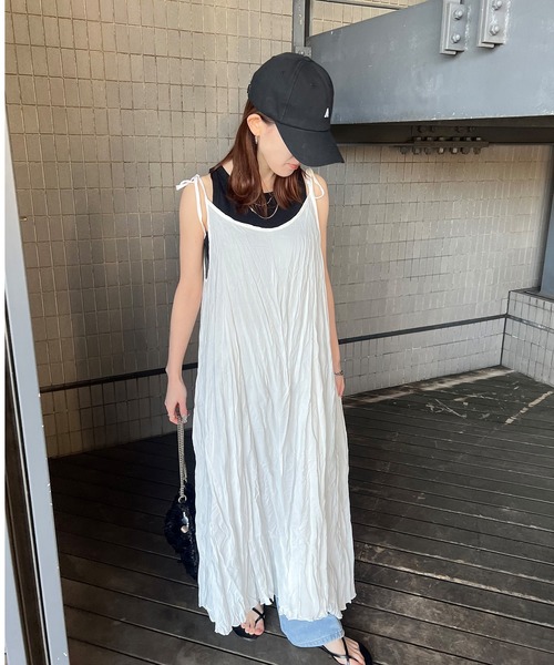 ISOOK（アイスー）の「【ISOOK / アイスー】ワッシャーフレアキャミワンピ / レイヤードワンピ キャミソールワンピース 低身長 ZOZOTOWN限定（ワンピース・レディース・ブラック/ホワイト・FREE）」の15枚目の写真