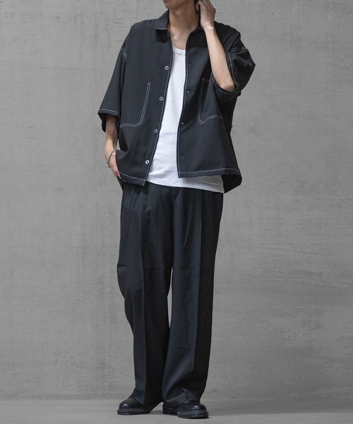 JOHN'S CLOSET（ジョンズクローゼット）の「【i】ステッチング ルーズサイズ 半袖シャツ（シャツ/ブラウス・メンズ・カーキ/ブラック/チャコールグレー・MEDIUM/LARGE/X-LARGE）」の7枚目の写真