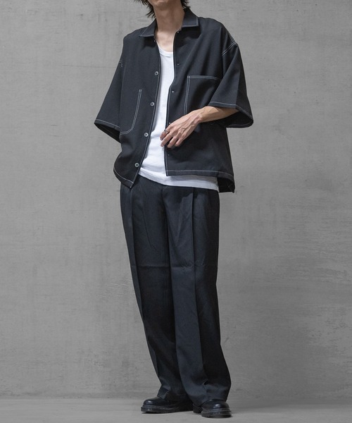 JOHN'S CLOSET（ジョンズクローゼット）の「【i】ステッチング ルーズサイズ 半袖シャツ（シャツ/ブラウス・メンズ・カーキ/ブラック/チャコールグレー・MEDIUM/LARGE/X-LARGE）」の8枚目の写真