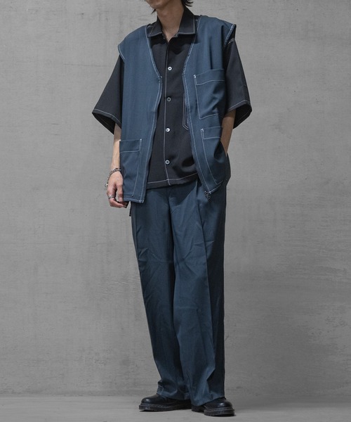 JOHN'S CLOSET（ジョンズクローゼット）の「【i】ステッチング ルーズサイズ 半袖シャツ（シャツ/ブラウス・メンズ・カーキ/ブラック/チャコールグレー・MEDIUM/LARGE/X-LARGE）」の9枚目の写真