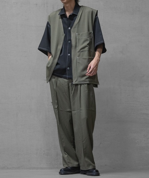 JOHN'S CLOSET（ジョンズクローゼット）の「【i】ステッチング ルーズサイズ 半袖シャツ（シャツ/ブラウス・メンズ・カーキ/ブラック/チャコールグレー・MEDIUM/LARGE/X-LARGE）」の12枚目の写真