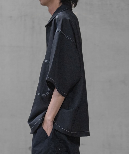 JOHN'S CLOSET（ジョンズクローゼット）の「【i】ステッチング ルーズサイズ 半袖シャツ（シャツ/ブラウス・メンズ・カーキ/ブラック/チャコールグレー・MEDIUM/LARGE/X-LARGE）」の5枚目の写真