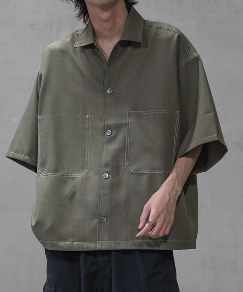 JOHN'S CLOSET（ジョンズクローゼット）の「【i】ステッチング ルーズサイズ 半袖シャツ（シャツ/ブラウス・メンズ・カーキ/ブラック/チャコールグレー・MEDIUM/LARGE/X-LARGE）」の18枚目の写真