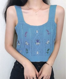 Salut 花柄刺繍 キャミソール 水色 花柄刺繍ショートキャミソール トップス ショートキャミソール