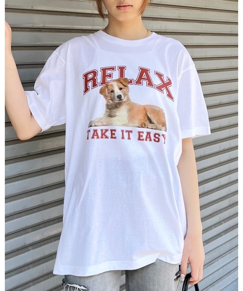 spiritoso(スピリトーゾ)の「RELAX シートプリントTシャツ(Tシャツ/カットソー・レディース・アイボリー/ブラック/ホワイト・LARGE/MEDIUM)」の2枚目の写真