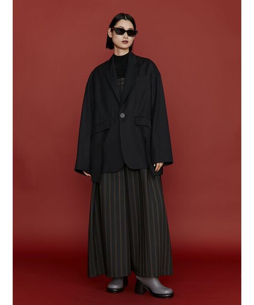 【未使用品】 アンスリード シアーレイヤードライトコート 黒 フリンジ UN3D.（アンスリード）の「レイヤードポケットトレンチコート