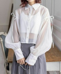 clear | リボン付きショート丈シアーシャツ≪2024SS新作≫(シャツ/ブラウス)