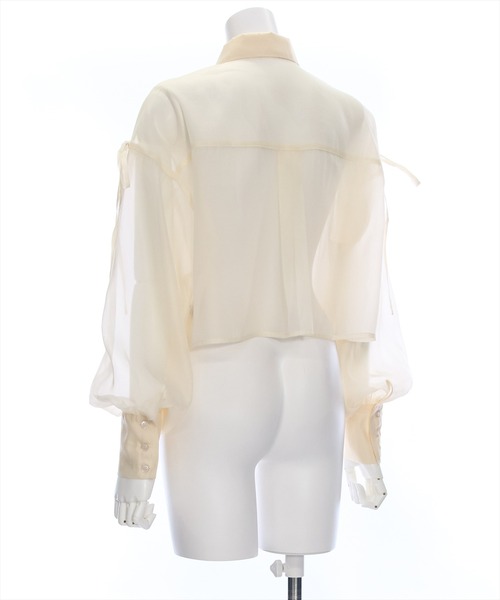 clear(クリア)の「リボン付きショート丈シアーシャツ(シャツ/ブラウス・レディース・ピンク/オフホワイト/グレー/サックスブルー/ライトベージュ/ブルーグレー・F)」の22枚目の写真