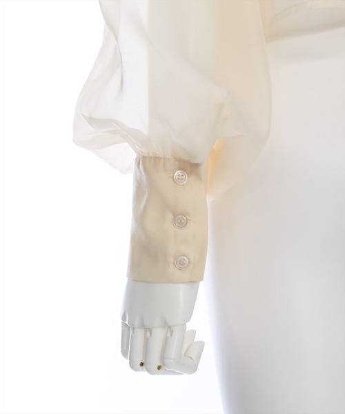 clear(クリア)の「リボン付きショート丈シアーシャツ(シャツ/ブラウス・レディース・ピンク/オフホワイト/グレー/サックスブルー/ライトベージュ/ブルーグレー・F)」の17枚目の写真