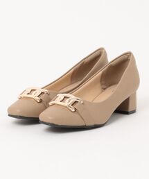 ALETTA-アレッタ- 究極のプレーンパンプス スクエアトゥ4.5cmチャンキーヒール- チェーンデザインver