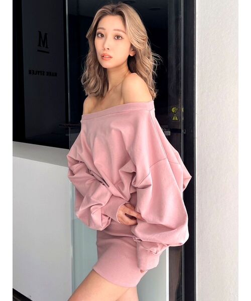 GYDA（ジェイダ）の「GYGYドッキングオフショルスウェットワンピース（ワンピース・レディース・ピンク/ブラック/グレー・FREE）」の3枚目の写真