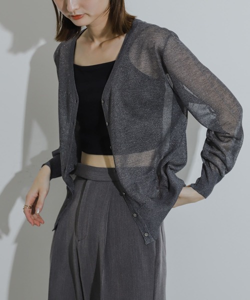SENSE OF PLACE by URBAN RESEARCH（センスオブプレイスバイアーバンリサーチ）の「シアーメランジラメカーディガン（カーディガン/ボレロ・レディース・オレンジ/イエロー/チャコールグレー・ONE）」の2枚目の写真