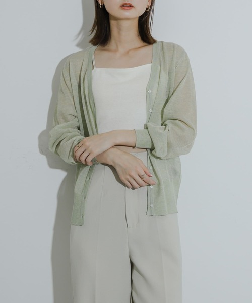 SENSE OF PLACE by URBAN RESEARCH（センスオブプレイスバイアーバンリサーチ）の「シアーメランジラメカーディガン（カーディガン/ボレロ・レディース・オレンジ/イエロー/チャコールグレー・ONE）」の3枚目の写真