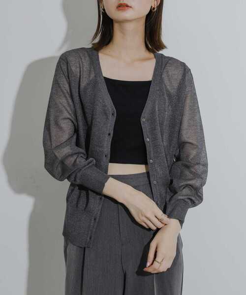 SENSE OF PLACE by URBAN RESEARCH（センスオブプレイスバイアーバンリサーチ）の「シアーメランジラメカーディガン（カーディガン/ボレロ・レディース・オレンジ/イエロー/チャコールグレー・ONE）」の5枚目の写真