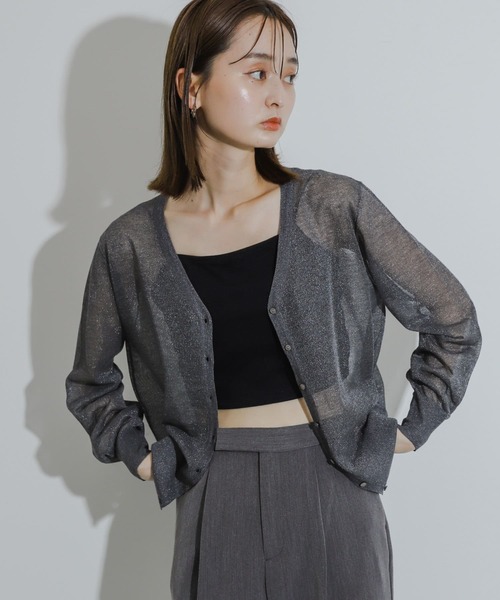SENSE OF PLACE by URBAN RESEARCH（センスオブプレイスバイアーバンリサーチ）の「シアーメランジラメカーディガン（カーディガン/ボレロ・レディース・オレンジ/イエロー/チャコールグレー・ONE）」の6枚目の写真