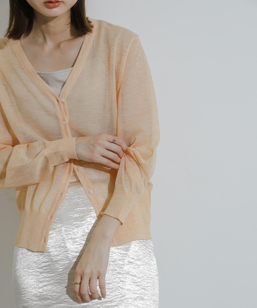 SENSE OF PLACE by URBAN RESEARCH（センスオブプレイスバイアーバンリサーチ）の「シアーメランジラメカーディガン（カーディガン/ボレロ・レディース・オレンジ/イエロー/チャコールグレー・ONE）」の9枚目の写真