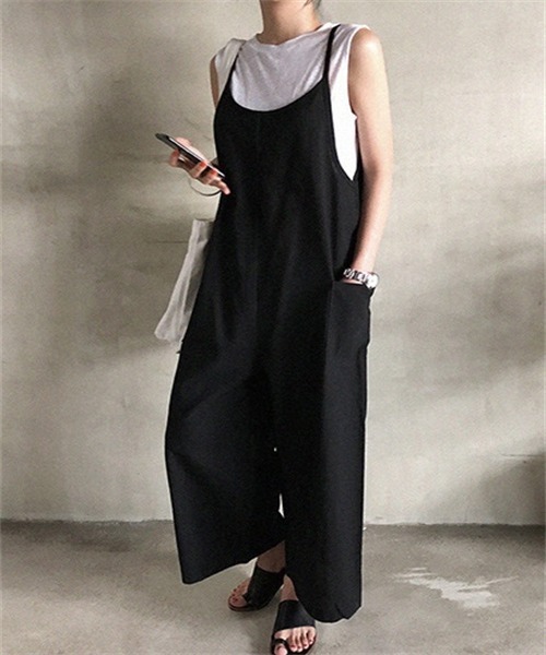FREE STYLISTS(フリー スタイリスト)の「ゆったりサイズ サロペットワイドパンツ(サロペット/オーバーオール・レディース・ブラウン/ブラック・FREE)」の9枚目の写真