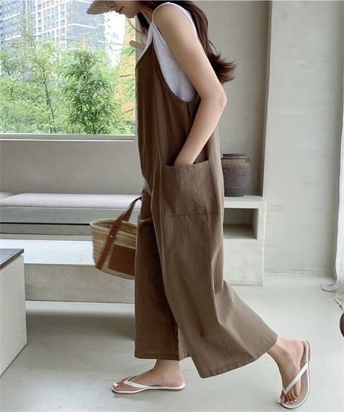 FREE STYLISTS(フリー スタイリスト)の「ゆったりサイズ サロペットワイドパンツ(サロペット/オーバーオール・レディース・ブラウン/ブラック・FREE)」の20枚目の写真