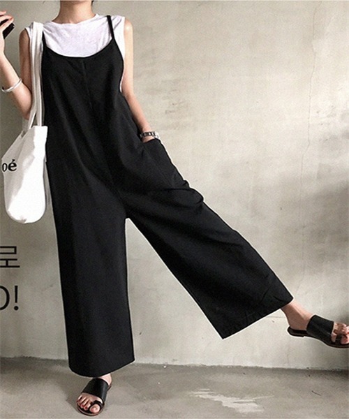 FREE STYLISTS(フリー スタイリスト)の「ゆったりサイズ サロペットワイドパンツ(サロペット/オーバーオール・レディース・ブラウン/ブラック・FREE)」の5枚目の写真