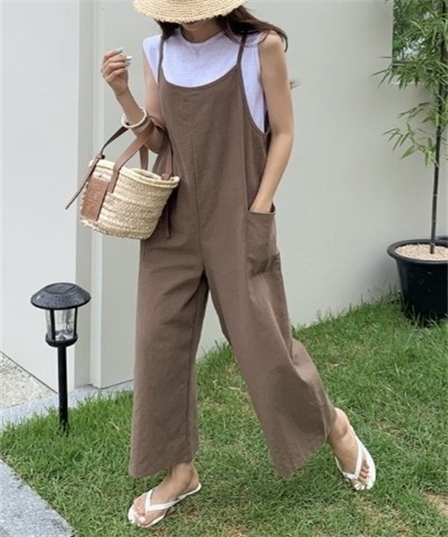 FREE STYLISTS(フリー スタイリスト)の「ゆったりサイズ サロペットワイドパンツ(サロペット/オーバーオール・レディース・ブラウン/ブラック・FREE)」の19枚目の写真