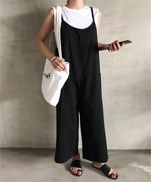 FREE STYLISTS(フリー スタイリスト)の「ゆったりサイズ サロペットワイドパンツ(サロペット/オーバーオール・レディース・ブラウン/ブラック・FREE)」の7枚目の写真