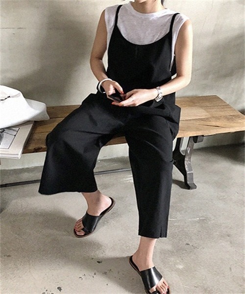 FREE STYLISTS(フリー スタイリスト)の「ゆったりサイズ サロペットワイドパンツ(サロペット/オーバーオール・レディース・ブラウン/ブラック・FREE)」の8枚目の写真